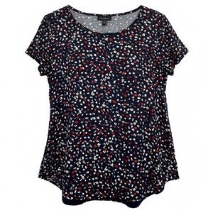 Fortune + Ivy Shirt Women's Large Navy Blue Abstract Brushstroke Mixed Media